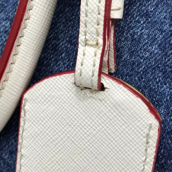 PRADA BN2441 Denim + Saffiano Tote Bag Shoulder Bag Hand Bag Cotton Blue/White - Picture 4 of 9